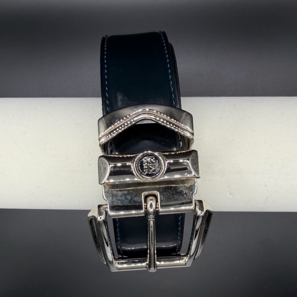 Versace Verrsa V2 Adjustable Leather Belt - Dark Navy - Size 44/110 - Picture 3 of 12